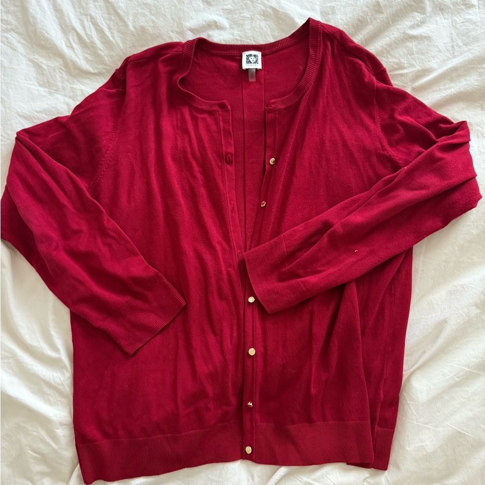 Anne Klein Rich Red Cardigan Sweater